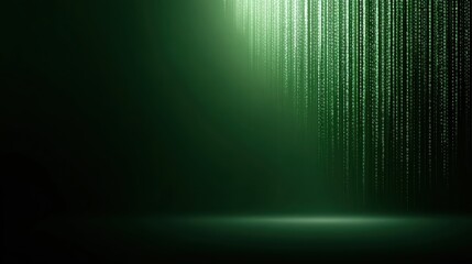 Minimalist green technology background with gradient light and binary code overlay, clean and modern