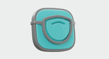 Illustration of a teal and gray square icon with a shield design on a white background space for text