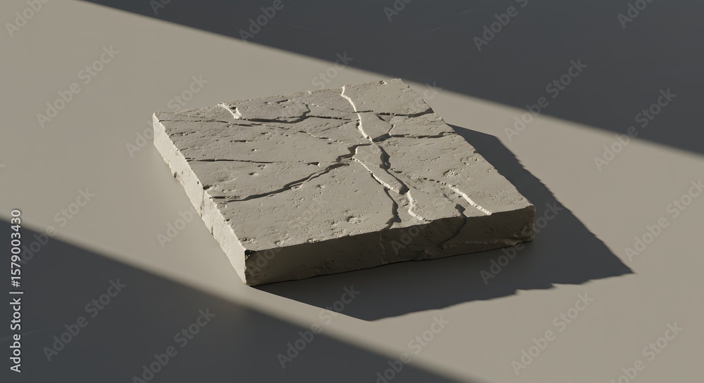Poster textured concrete slab surface with visible cracks isolated on neutral background and dramatic shado