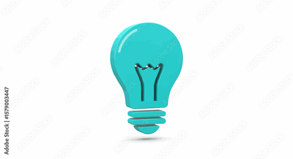 Poster a turquoise light bulb with a shiny surface stands on a white background casting a small shadow belo