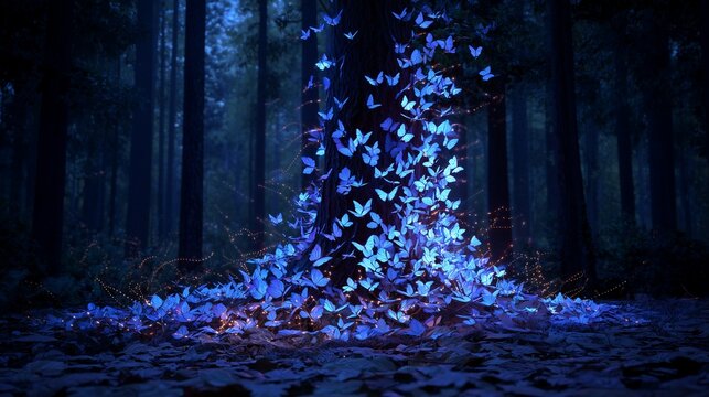 Enchanted Forest with Glowing Butterfly Leaves