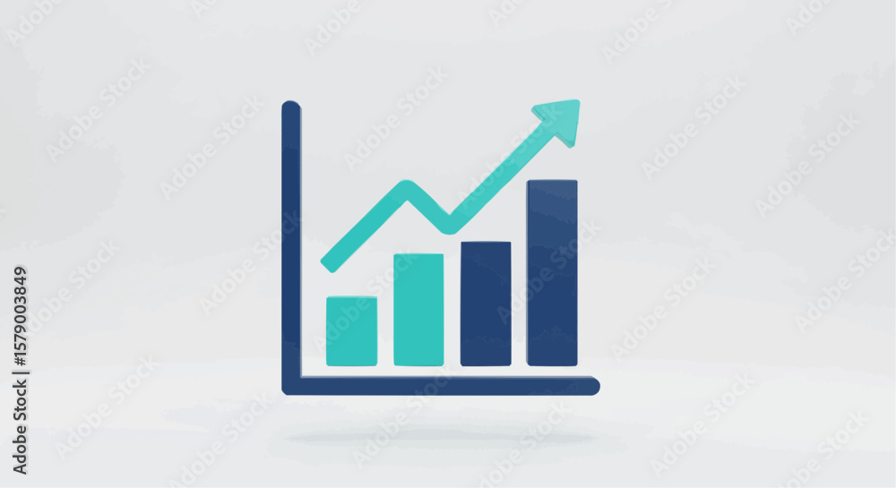 Poster a visual representation of an upward trending bar graph with an arrow indicating growth and progress