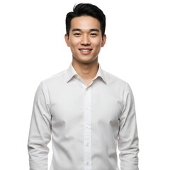 Isolated Potrait of Smiling Young Asian Man in White Shirt