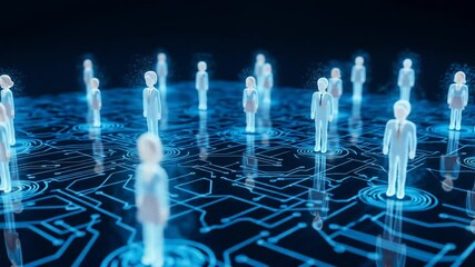Futuristic digital network showcasing interconnected human figures and data flow