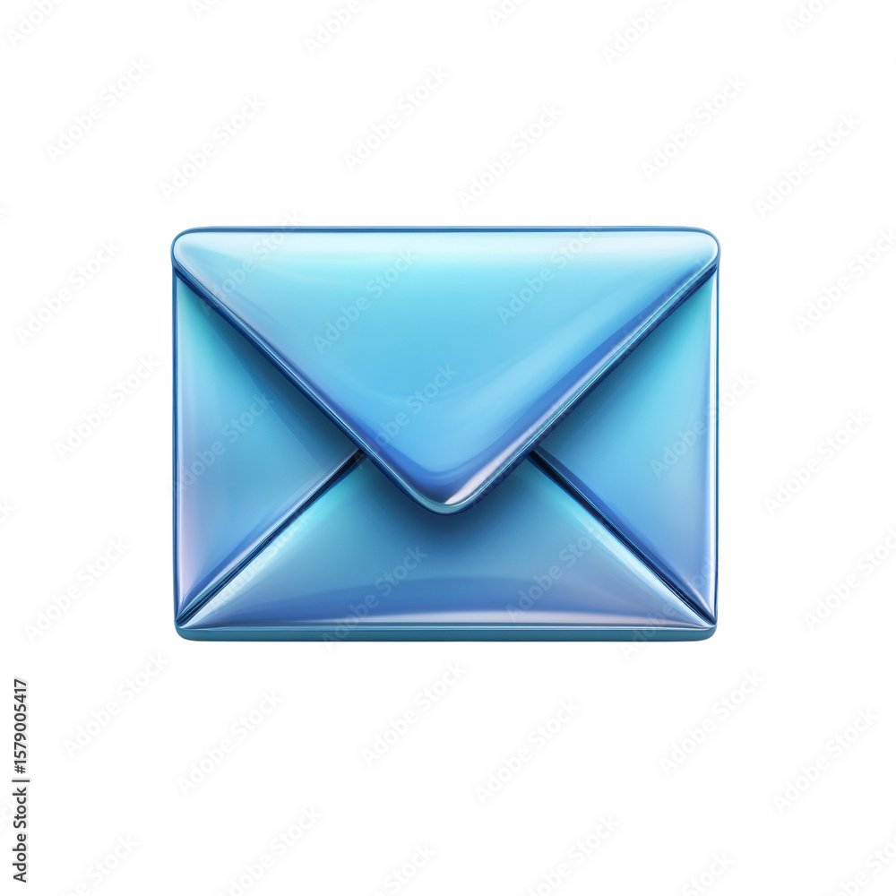 Poster blue glossy email symbol design send and receive mail web communication on transparent background
