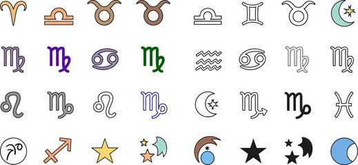 Seamless vector set of black zodiac sign icons and symbols illustration