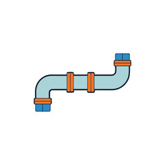 Vector art of a cartoon pipe with orange fittings is isolated on white background