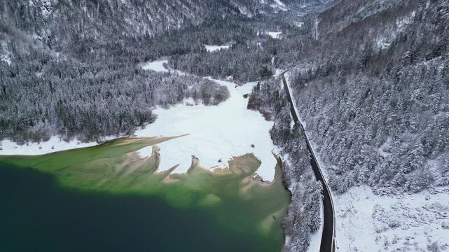 Winter on Lake Predil. View from above.