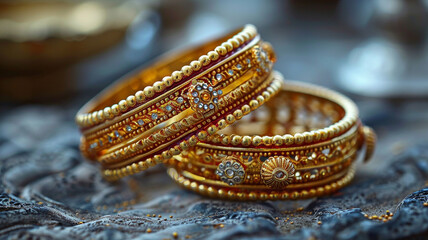 Beautiful and traditional gold bangles. Bangles with chain jhumka ghunghru
