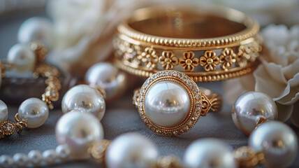 Beautiful pearl ring, necklace, and earring
