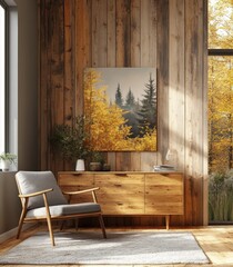 Interior of a modern living room with a gray sofa, coffee tables, and armchairs, offering a balanced and comfortable atmosphere, Generative AI