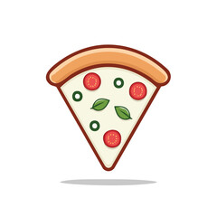 Simple Vector Slice of Pizza Illustration in Thick Line Logo Style