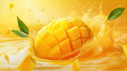 Mango fruit in juice splash