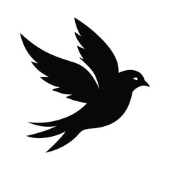 Elegant black silhouette of a swallow in flight on a white background
