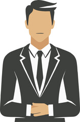 Minimalist flat design businessman portrait on a white background, Professional man in suit, ideal for corporate icon, Stylish cartoon avatar of a male business professional.