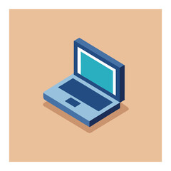 Isometric laptop illustration with blue tones on a beige background design