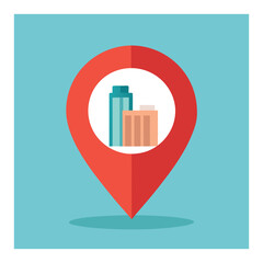 City location pin with buildings inside a red map marker icon © tanbirmiah