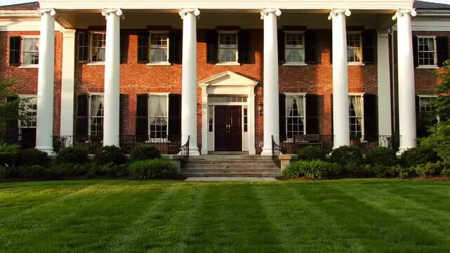 Colonial-style house with white columns and a grand staircase