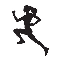 Silhouette of a Female Athlete Jumping – Woman Runner Vector Illustration in Action Pose