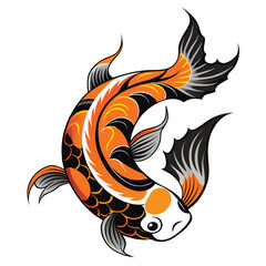A koi fish with elegant orange and black patterns, gracefully swimming in clear water.