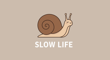 A cute cartoon snail with a brown shell reminds us to enjoy the slow life © arfanah02