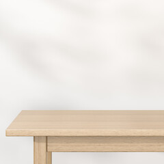 Minimalist Wooden Table with Soft Light and Neutral Background. Space for product presentation display. 3D illustration