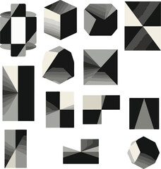 Abstract geometric shapes illustration in grayscale design elements with transparency