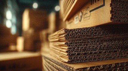 Close-up corrugated cardboard boxes stacked