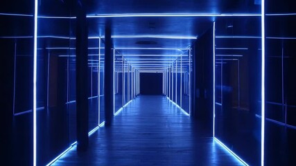 Neon Blue Corridor: Futuristic Interior Design - Powered by Adobe