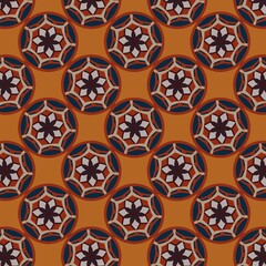 Geometric Pattern with Floral Motifs in Bold Warm Earth Tones for Modern Interior or Textile Design