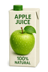 Green apple juice carton with water droplets on transparent background