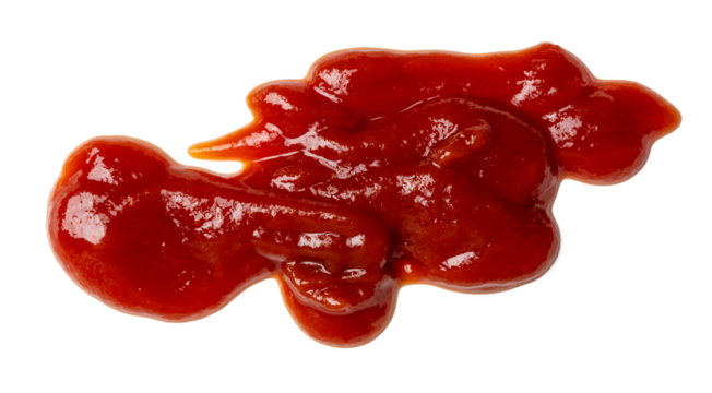 The Photo of spilled ketchup isolate on white