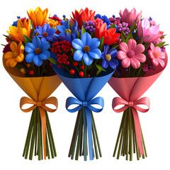 Obraz premium Colorful Floral Bouquets in 3D with Realistic Petal Textures, Transparent PNG