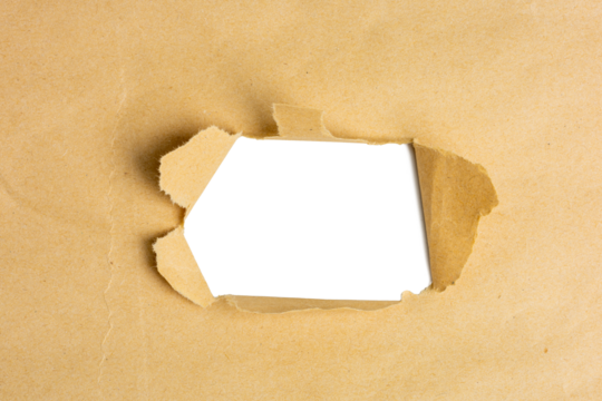 The Photograph of a brown, rough paper that has been torn open.