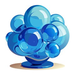 A stunning graphic display of blue spheres in various sizes arranged on a stylish pedestal