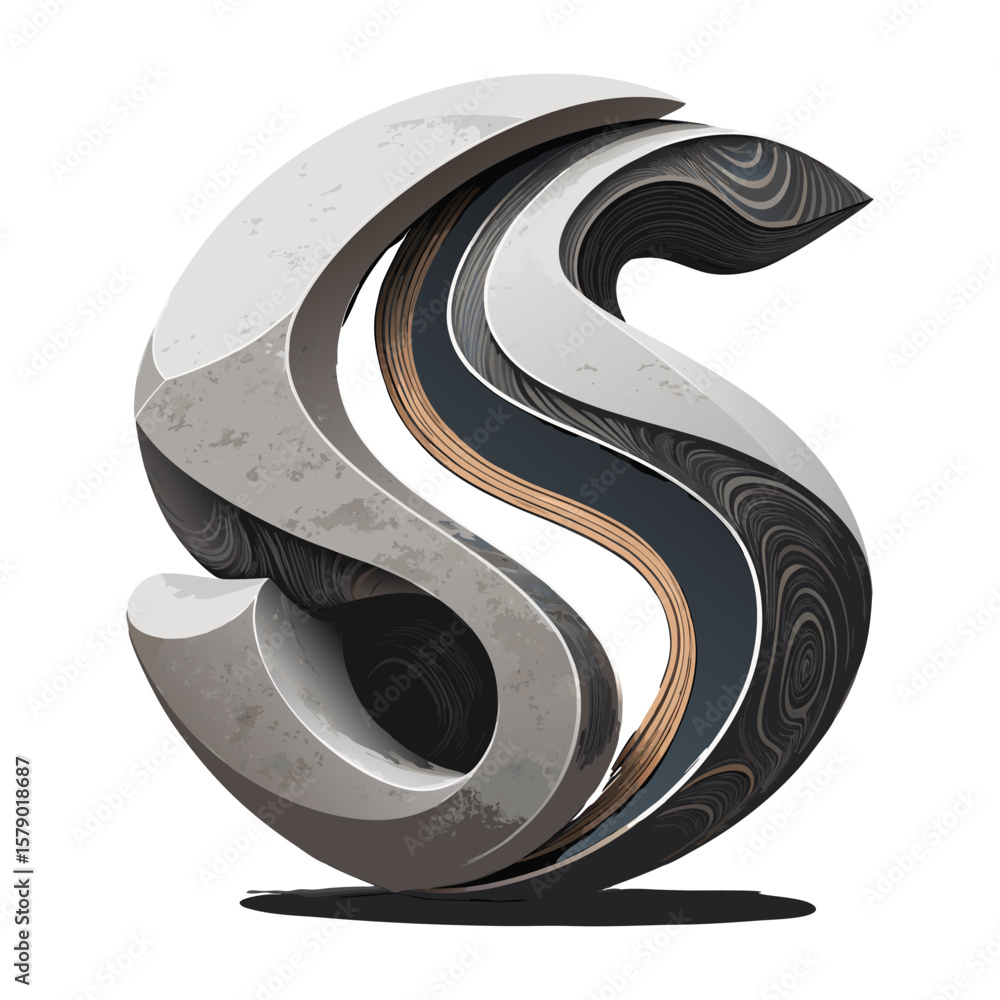 Fototapete artistic 3d letter s with a unique texture and layered design concept on white background