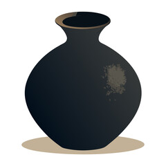 Black ceramic vase illustration with a detailed design and subtle gradients on a neutral background.