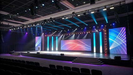  Modern empty stage with dramatic lighting and no people