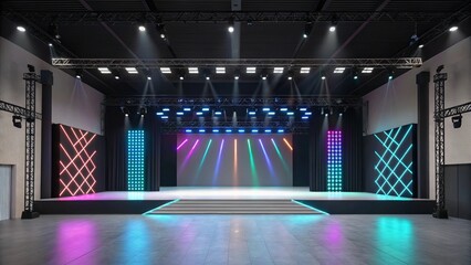 Modern empty stage with dramatic lighting and no people