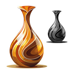 Two decorative artistic vases in swirl pattern design featuring glossy reflections on a white background.