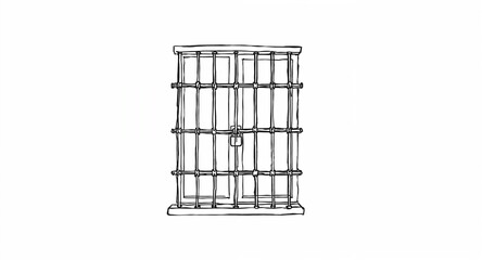 Window with burglar bars and lock line art hand drawing in plain white background