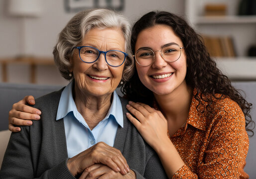 Happy Grandmother with her smiling grand daughter at home
