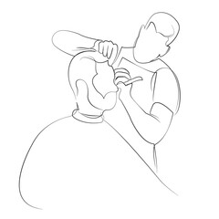 One continuous line drawing on white isolated background. Minimalism linear illustration. hairdresser, man, service, male, person, adult, barber, client, scissors, beard