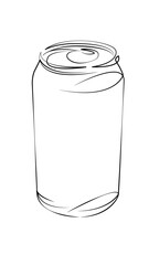 One continuous line drawing on white isolated background. Minimalism linear illustration. aluminium, can, soda, container, drink, metal, liquid, metallic, cola, tin