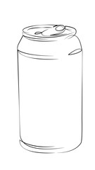 One continuous line drawing on white isolated background. Minimalism linear illustration. soda, drink, cola, can, metal, refreshment, aluminium, blank, container, beverage