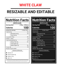 White Claw Nutrition Label – Printable and Fully Editable Template