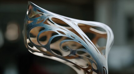 Abstract, metallic sculpture, ornate, flowing, intricate design