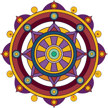 A sacred mandala showing perfect symmetry with Kalachakra motifs, inspiring spiritual harmony.