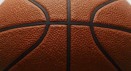 Fototapeta premium Detailed Close-up of Basketball Texture, Brown Leather, Black Lines, Sport Concept.