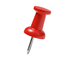 Realistic 3d Render of a Red Pushpin with Needle Isolated on White
